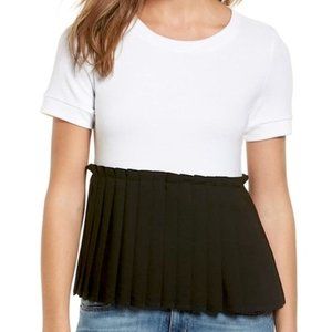 New Halogen Pleated Peplum Hem Color Block Short Sleeve Top Petite Size Small